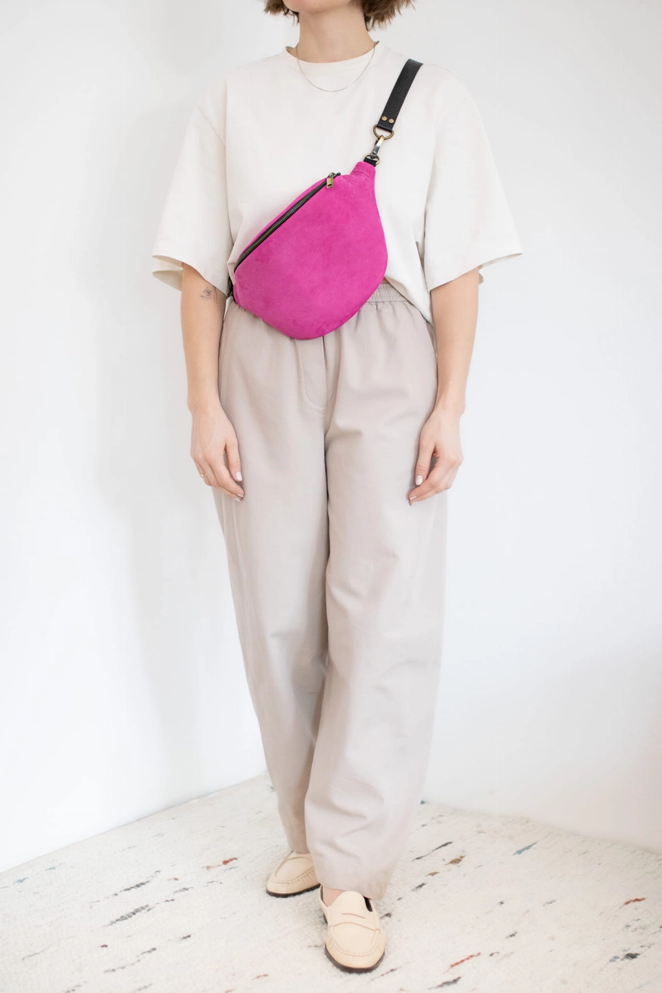 Superpink - nerka midi Anacomito z czarnym paskiem 25 mm