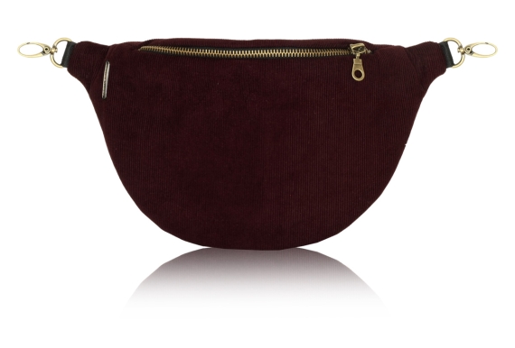 Bordo Corduroy, nerka Anacomito, rozmiar midi, wykonana ze sztruksu w kolorze bordowym