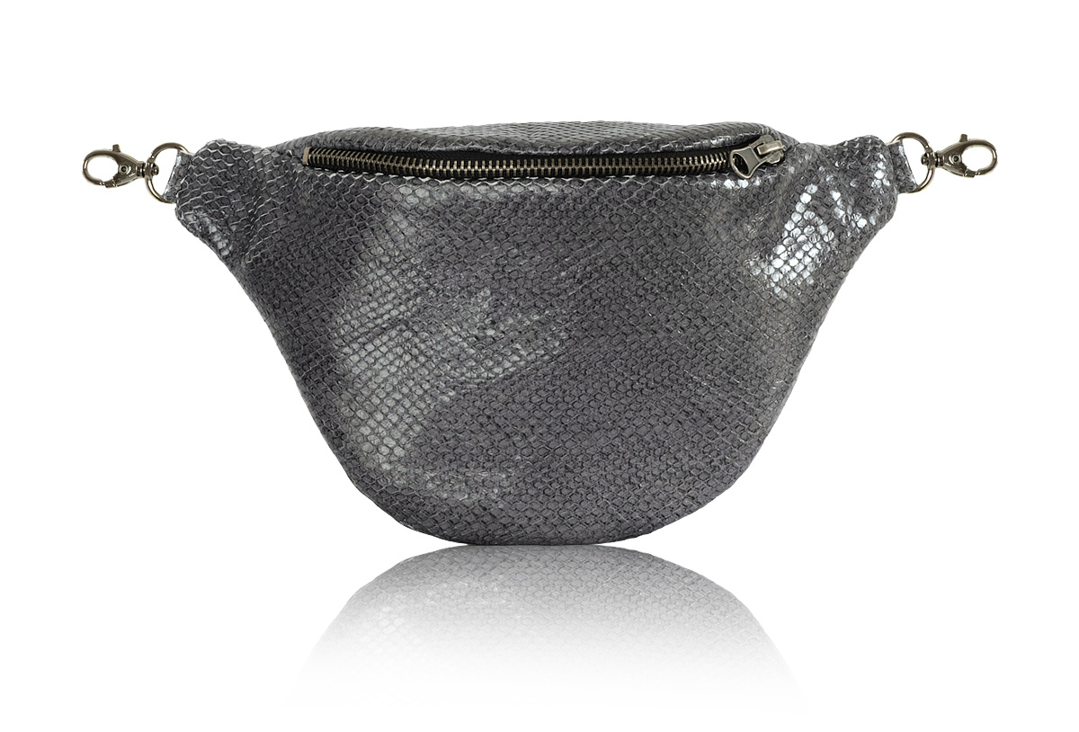 snake-skin-Grey, nerka elegancka ze skóry naturalnej szara, tłoczona we wzór wężowy,