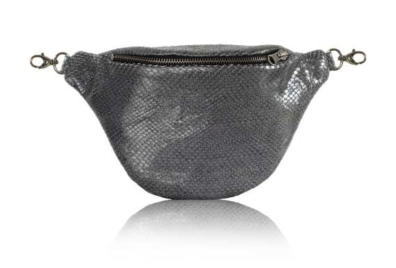 snake-skin-Grey, nerka elegancka ze skóry naturalnej szara, tłoczona we wzór wężowy,